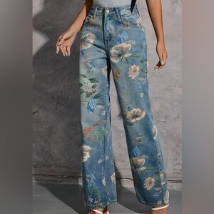 Oversized floral soft jeans